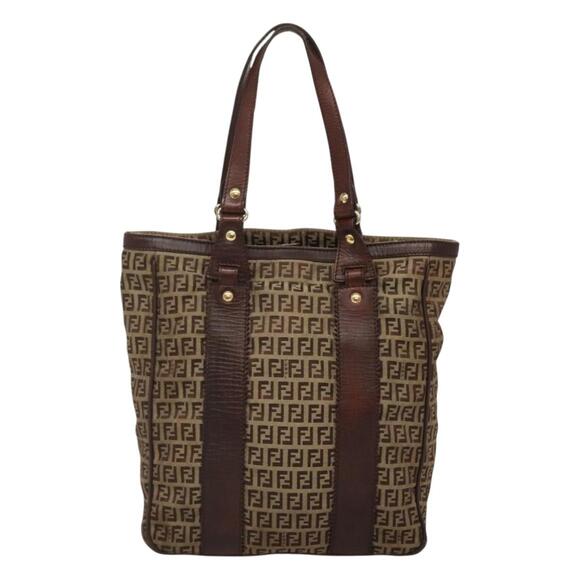 FENDI Zucchino Canvas Tote Bag Beige Gold - Picture 3 of 12